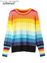 Suéteres de mujeres nuevos suéteres de arcoiris multicolor otoater e invierno suéter o cuello o cuello de manchas de punto