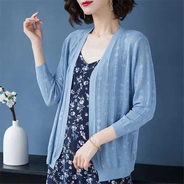 Chandails pour femmes Nouveau Muticolor surdimensionné tricot gilet vacances à manches longues hauts d'été crème solaire chemise femmes écharpe coréenne élégante solide pulls J220915