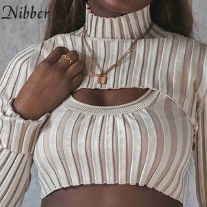 Chandails pour femmes Nibber deux pièces mode pull tricoté gilet sans manches + pull à col roulé court creux mince pour les femmes sortent au travail L230718