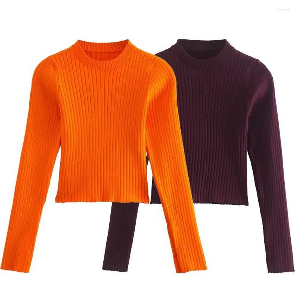 Suéteres de mujer NORPOJIN Suéter naranja Crop Jersey Tops Acanalados Mujeres Mangas largas Jerséis Ropa Y2K