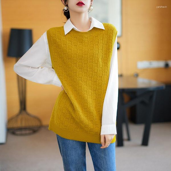 Sweaters de mujer O-cuello Mujer manga suéter de lana pura mangas sin mangas