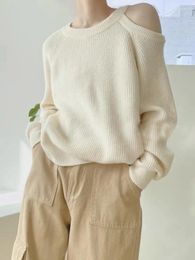 Chandails pour femmes O-nekc à manches longues Slim Deisgn Femmes Pulls Dew Épaule Élégant Simple Tops en tricot 2024 Printemps Coréen Chic Pull Femme