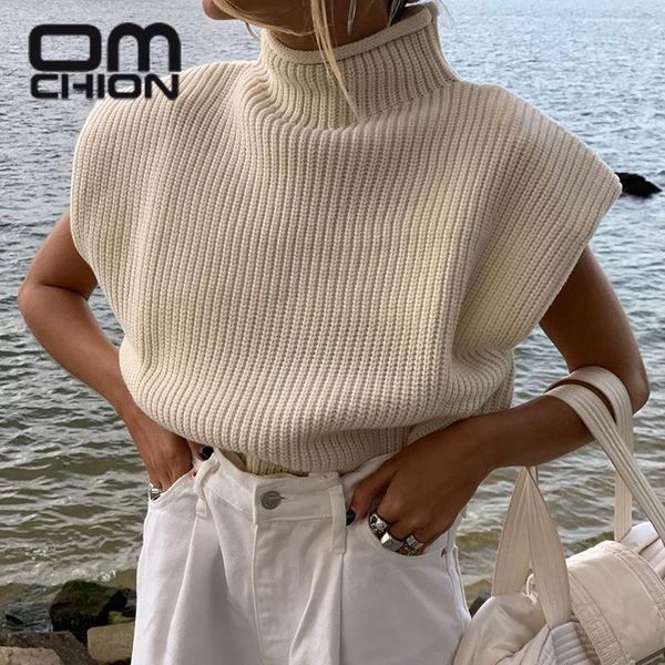 Suéteres para mujer OMCHIN Pull Femme 2023 Primavera Verano Suéter de lana Cuello alto Manga corta Sexy Club Acanalado Punto Top Femenino Blanco Jumper L