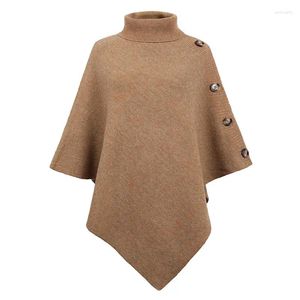 Chandails pour femmes Omchion Style coréen Poncho 2023 Automne Châle Cape Pull Manteau Couleur Solide Col Haut Cardigan Tricoté Femmes Hiver