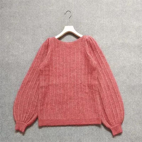 Suéteres de mujer de una línea con cuello linterna de manga larga Mohair Lazy Soft Waxy cómodo suéter