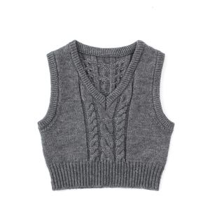 Damessweaters OOTD grijs V-hals gebreid vest Vintage stijlvolle trui Twist wit zwart jeugdig PB ZA vrouw vrouwelijk 231102
