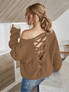 Pulls pour femmes Pull surdimensionné Femme Sexy Rouge Solide Grunge Y2K Bandage Pull Strap Christmas Crop Knit Loose Fit