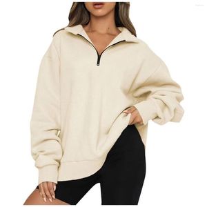 Damessweaters Oversized fleece-sweatshirt Halve rits Pullover Lange mouwen Vrijetijdssweater Meisjes losse effen kleur