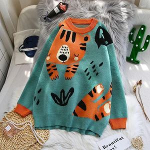 Suéteres de mujer de gran tamaño de punto grueso jerseys jersey de dibujos animados otoño invierno mujeres kawaii suéter suelto casual señoras tops universidad