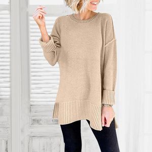 Pulls surdimensionnés pour femmes, col rond, manches longues, fente latérale, pull en tricot ample, tunique Raglan