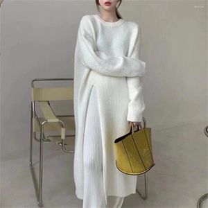 Pulls pour femmes Pull surdimensionné Pull Long Femmes Robe Coréenne Mode Manches Top Side Slit O Cou Automne