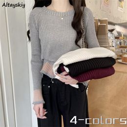 Suéteres de mujer Diseño de retazos Suéteres de manga larga Mujeres Otoño Acogedor Delgado Recortado Casual Pull Femme Simple Tender Office Ladies Fashion