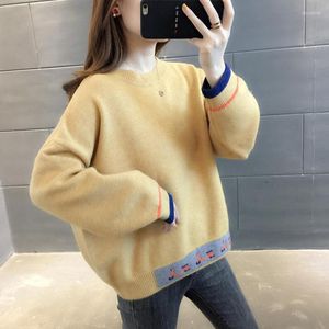 Pulls pour femmes PEONFLY beau pull d'hiver épais et chaud femmes Style coréen mignon pull en tricot ample pull femme tricots vert jaune