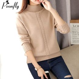 Suéteres de mujer PEONFLY estilo coreano suéter de cuello alto mujeres sólido elástico tejido suave suéter suéter mujer moda jerseys puente 230306