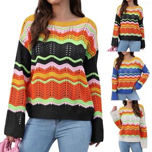 Chandails pour femmes personnalisés femmes arc-en-ciel Texture tricot Intercolor Patchwork rayé pull pull de haute qualité femmes tricotées