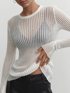 Damestruien Perspectief Sexy Dunne Gebreide Trui Dames Effen Kleur Basic Pullover Top Casual Gezellige T-shirts met lange mouwen Lente Zomer 230825