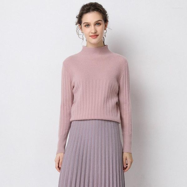 Suéteres de mujer Pink Cashmere Mujeres Punto de cuello alto Pull Femme Hiver Moda de gran tamaño Otoño Invierno Cálido Uppper se compromete