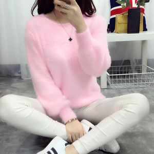 Suéteres de mujer Suéter rosa Kawaii Fluffy Cashmere Mujeres Navidad Jersey Coreano Lindo Jumper Pull Femme Invierno Ropa cálida 2024 Piel