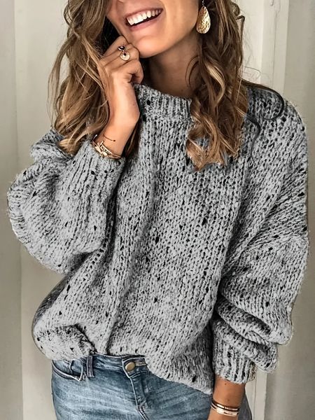 Suéteres de mujer Suéter informal de talla grande Jersey de mujer de manga larga jaspeado con cuello redondo jersey elástico alto Tops de Otoño Invierno 231130