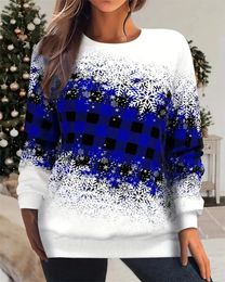 Damessweaters Grote maten Kerstmis Casual sweatshirt Kleurenblok Sneeuwvlok en geruite print Lange mouwen Ronde hals Micro-stretch Pullover 231012