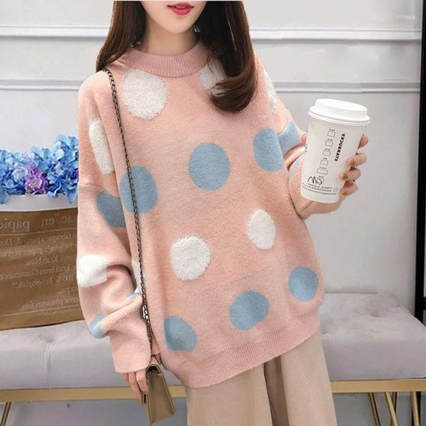 Pulls pour femmes Polka Dot Pull en vrac Femmes Pulls Mode coréenne Automne Hiver Doux Dames Tricot Jumper Pull Oversize Femme OS305