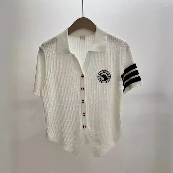 Chandails pour femmes Polo Tees d'été pour femmes Tricot à tricots Slerses courts Crop Tops Color White Color Dog broderie T-shirt
