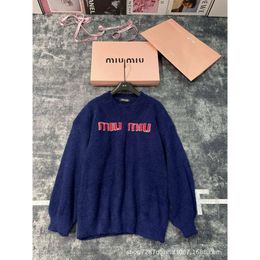 Dames truien pre herfst Royal Blue Plush Letter Jacquard Round Neck Loose Lazy Truvover Sweater