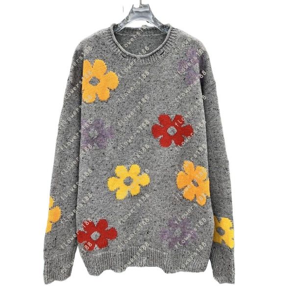 Suéteres para mujer Suéter de punto con cuello redondo y flores retro envejecido de primera calidad Otoño Nuevo diseño Nicho Suelto Top delgado Suéter de diseñador de invierno de moda Suéter coreano de invierno para hombres