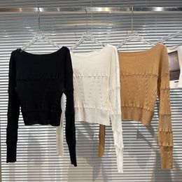 Suéteres de mujer PREPOMP 2023 Llegada de primavera Manga larga Slash Cuello Gancho Diseño de flores Estiramiento Slim Knipped Jerseys Mujer Suéter GH252