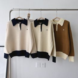Suéteres para mujer Producto INS Venta Versión coreana Polo suelto de manga larga Solapa Letras bordadas Suéter ceroso suave 230831
