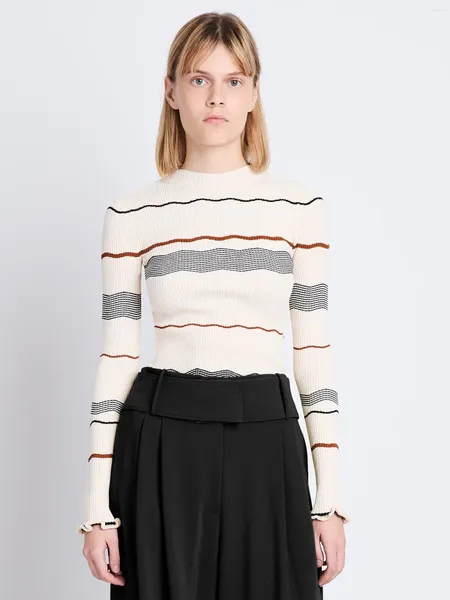 Suéteres de mujer Proenzaschouler Suéter corto con top de punto acanalado y rayas onduladas