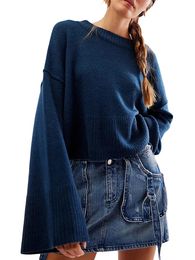 Damestruien Pull en tricot monochrome a manches longues evasees pour femmes tricots d'automne et d'hiver document At 231205