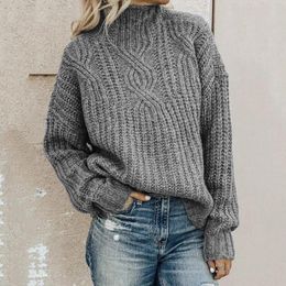 Pulls pour femmes pull automne hiver nouvelle mode dames couleur unie robe pull col haut torsadé tricot à manches longues chandails