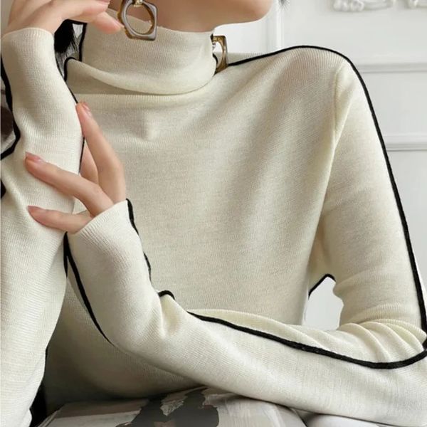 Pulls pour femmes Pull rayé col roulé chaud tricoté automne Y2K élégant bureau coréen dames conception simple bas pulls 231031