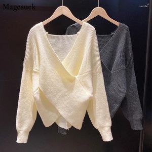 Dames truien pullover trui vrouwen herfst 2024 losse vaste gebreide sexy v nek tops kleding mode casual y2k kleding 22791
