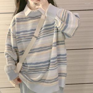 Pulls pour femmes Pull Pull Femmes Lâche Automne O Cou À Manches Longues Conception De Marque Avec Tricots Rayés Uniques Femme