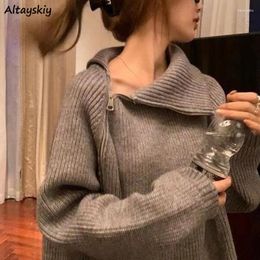 Suéteres de mujer Jerseys Mujeres Casual Irregular Otoño Chic Side-Slit Baggy All-Match Prendas de punto Estilo coreano Simple Moda Suéter Acogedor