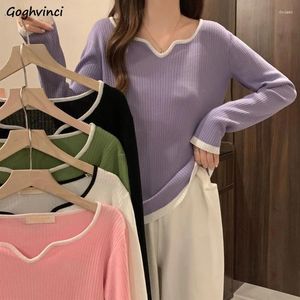 Suéteres para mujer Jerseys Mujeres Ocio Simple Estilo coreano Todo fósforo suelto Retro Cómodo Moda 5 colores Sólido Elegante Diseño con cuello en V