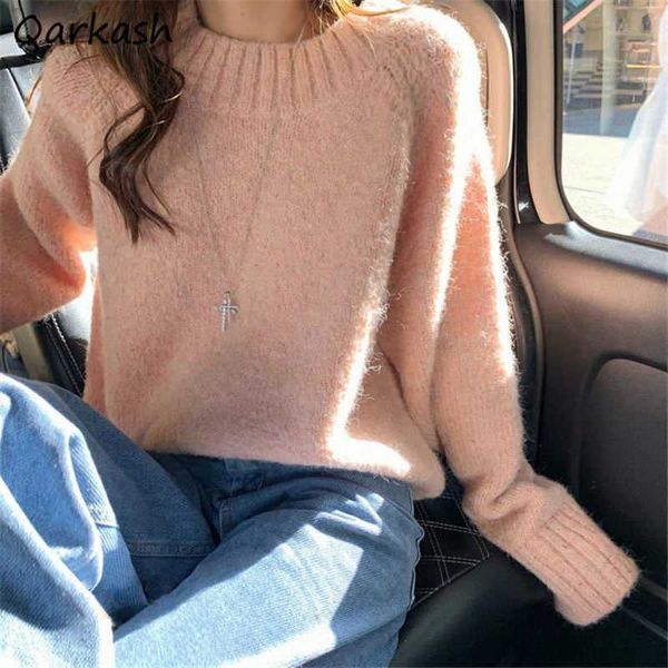 Suéteres de mujer Suéteres Mujeres Pink Maiden Chic Suéter de moda de manga larga Unisex Suelto Otoño Más grueso Cálido Ropa básica Lindo Ulzzang Simple G221018