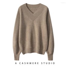 Pulls pour femmes Pure Cachemire Pull Lâche Tricot Big V-Cou Automne Hiver Chaud Couleur Solide Jumper Mode Coréen Luxe