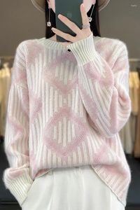 Damessweater van pure kasjmier trui met ronde hals, bijpassende kleur, dikke herfst- en wintergebreide top met losse onderkant