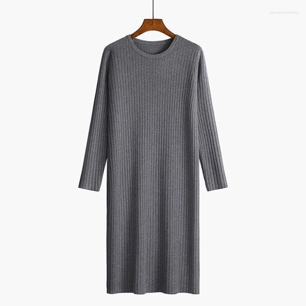 Pulls pour femmes couleur pure tout assorti femmes robe A-droite à manches longues pull mince thermique col rond décontracté hiver femme pull