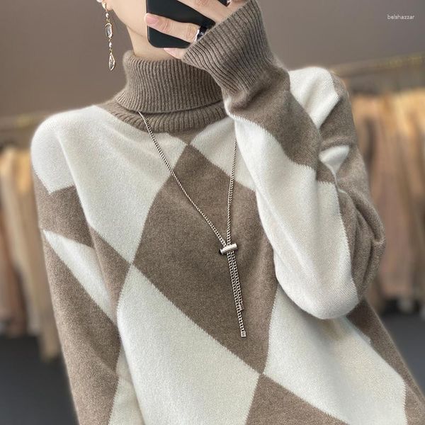 Suéteres de mujer Pure Wool Cashmere suéter de collar alto Collar Casual Knit Top Otoño Invierno Fashion Korean