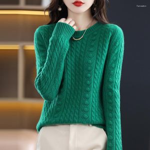Pulls pour femmes Pure laine ronde couleur assortie Crochet bas chemise dames automne et hiver solide tricoté pull haut ample