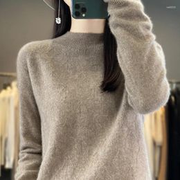 Pulls pour femmes Pull en laine pure pour femme demi-col roulé épais pull ample haut de gamme vêtements automne et hiver