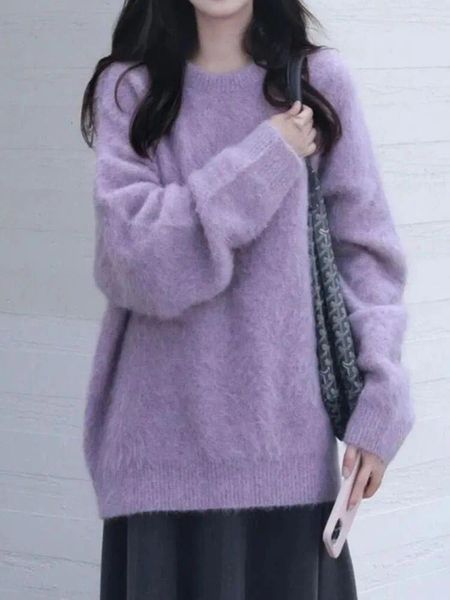 Sweaters de mujer Sweater Fluffy Mujeres Autumn Invierno Invierno Tornillo suelto de tejidos Femenino Coreano Sweet Long Manga suave