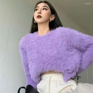 Pulls pour femmes Purple Mink Cachemire Y2K Pull Femme Mode Lâche Femmes 2023 Hiver Casual Pull à manches longues Top Dames