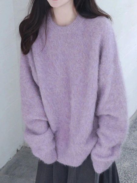 Sweaters de mujer Sweater Púrpura Mujeres Otoño Invierno Manga larga Ejuntos de punto español