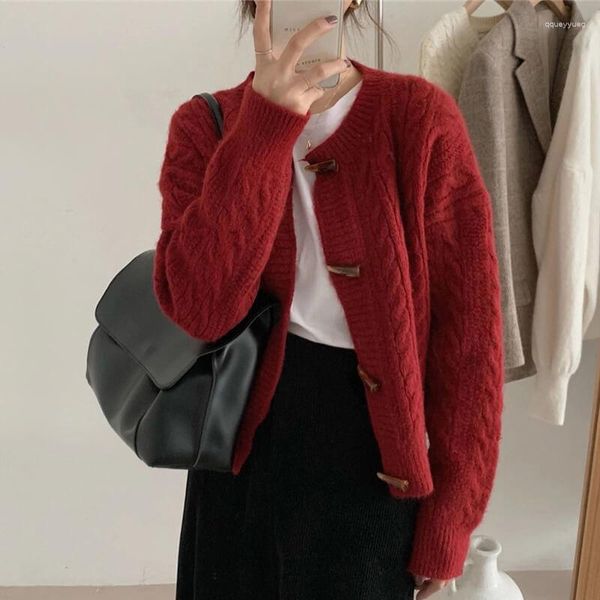 Pulls pour femmes Pull rouge Manteau Paresseux Lâche Automne Vêtements 2023 Cardigan tricoté Hiver Manches longues Tendresse coréenne