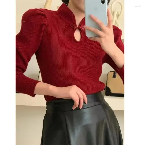 Pulls de femmes pull rouge pulat pour femmes cache creux creux charmante fille tricotée d'hiver vêtements élégants slim sexy rétro polyvalent haut de gamme